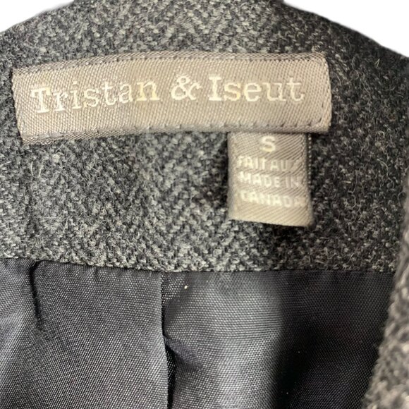 Tristan & Iseut blazer jacket wool blend- rayon grey tweed size small - Picture 13 of 15